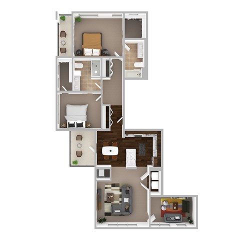 Floor plan for 2 beds, 2 baths, 1498 sqft